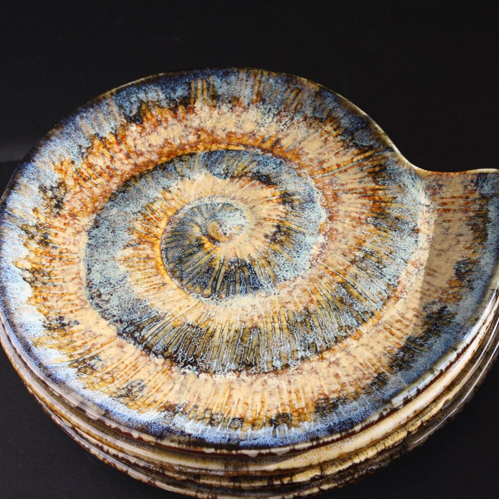 Vintage Fossil Spiral shaped Shell Decorative plates Set of 4 Ammonite